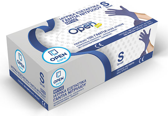 Open Care Γάντια Νιτριλίου Χωρίς Πούδρα σε Μπλε Χρώμα 100τμχ