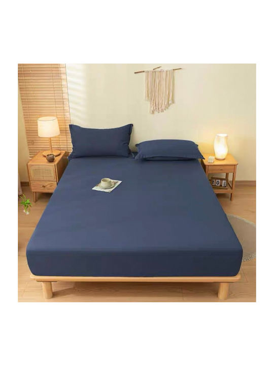 My Home Luxury Sheet Super-Double with Elastic 160x200+30cm. Navy Navy Blue