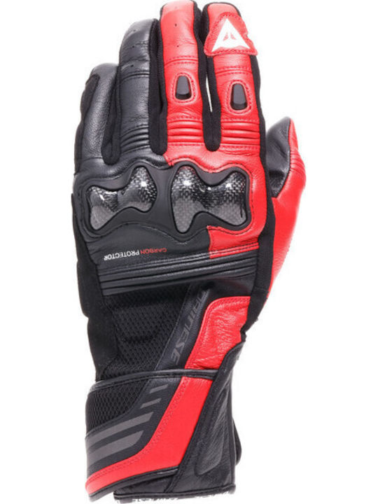 Dainese Reacto Carbon Long Καλοκαιρινά Ανδρικά Γάντια Μηχανής Δερμάτινα Black / Red-Lava