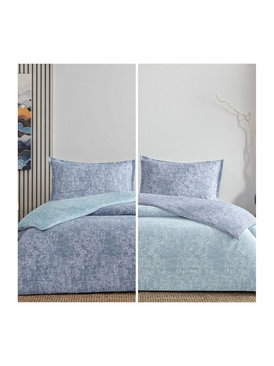 Tac Set Husă de Pilotă Bumbac Dublă cu 2 Fețe de Pernă & 1 Cearsaf 200x220 Shimmer Blue