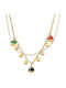 Oxette Necklace Double Talisman Gold Plated with Zircon