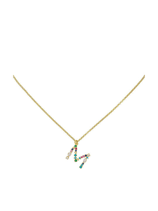 Excite-Fashion Necklace Monogram "Μ" from Gold Plated Silver with Zircon