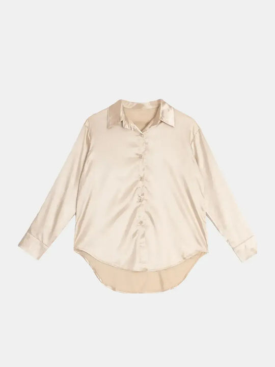 Satin Damenhemden Beigefarbe Größe 3xl