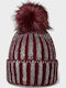 Pom Pom Beanie Beanie Knitted in Red color