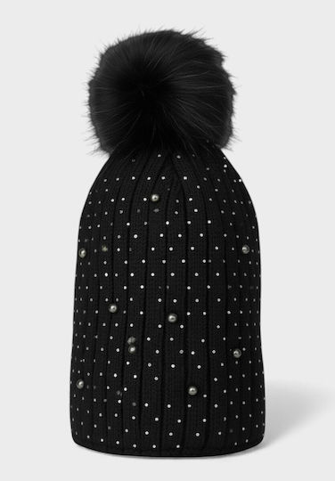 Pom Pom Beanie Frauen Beanie Gestrickt in Schwarz Farbe
