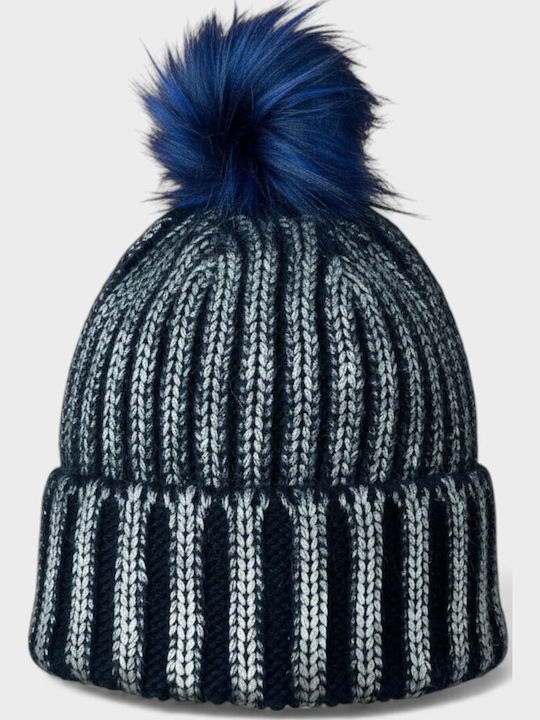Pom Pom Beanie Γυναικείος Σκούφος Πλεκτός σε Μπλε χρώμα
