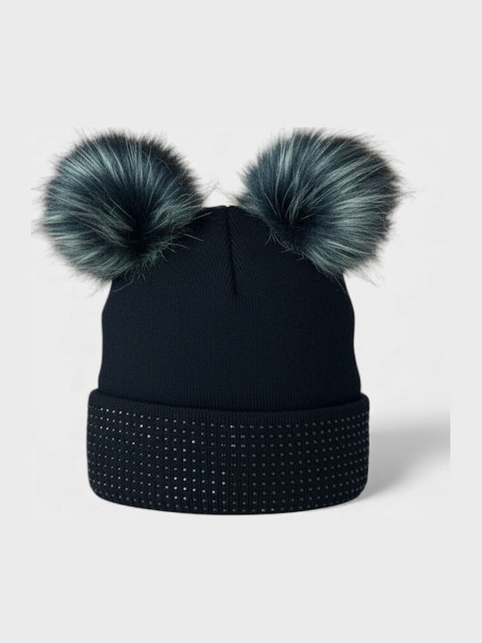 Pom Pom Beanie Γυναικείος Σκούφος Πλεκτός σε Μαύρο χρώμα