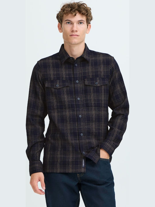 Long-sleeved Shirt Checked Dark Navy