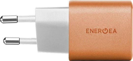 Energea Φορτιστής με Ενσωματωμένο Καλώδιο GaN με Θύρα USB-A και Θύρα USB-C 35W Power Delivery / Quick Charge 3.0 Πορτοκαλί (Ampcharge)