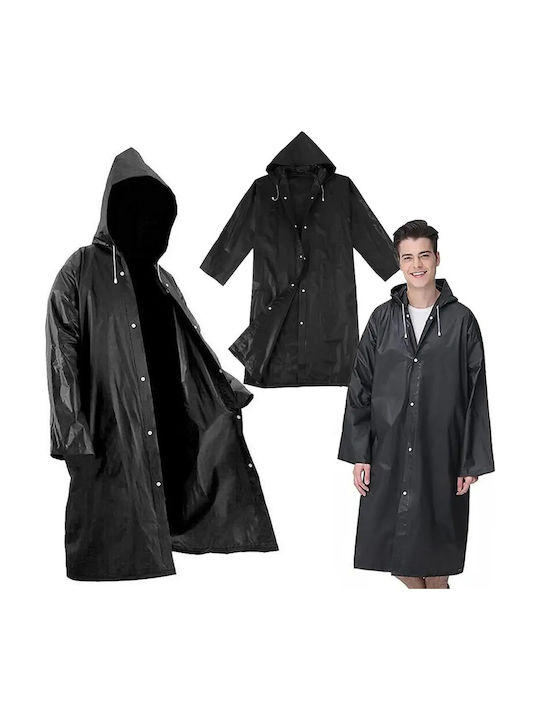 Wasserdichte Arbeitskleidung Poncho Tasche Unisex mit abnehmbarer Kapuze & Knöpfen – Schwarz Eva