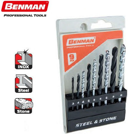 Benman Set of 9 Diamond Drills HSS for Metal και Masonry