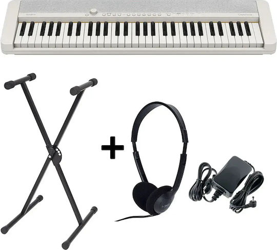 Casio Keyboard CT-S1 with 61 Dynamic Keys with Stand, Headphones and Music Stand White & Τροφοδοτικό