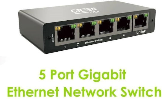 Green Lyca GL69660 Unmanaged L2 Switch with 5 Gigabit (1Gbps) Ethernet Ports
