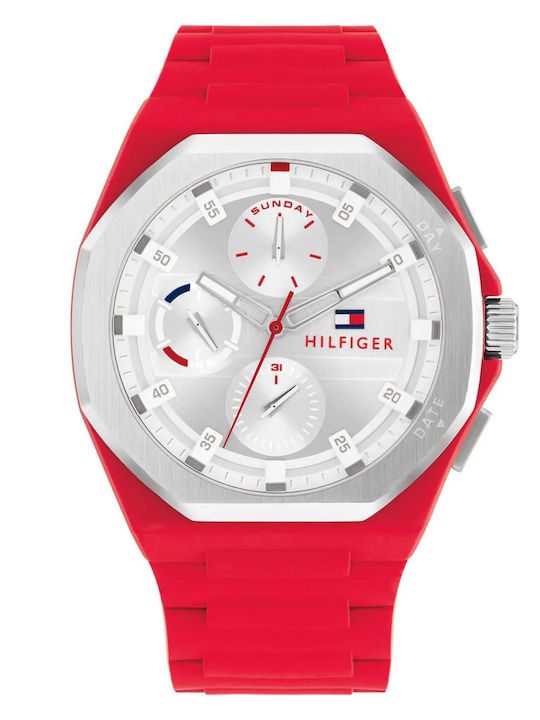 Tommy Hilfiger Neo Male Men's Watch 44mm Chronograph Battery with Red Rubber Strap