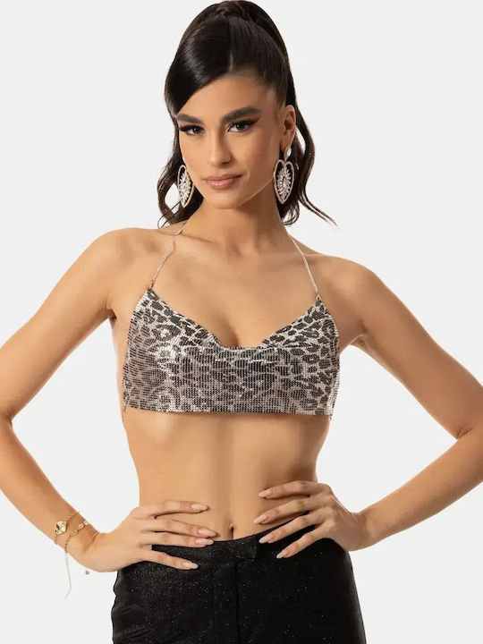 Μεταλλικό Crop Top Μέγεθος One Size Λεοπάρ