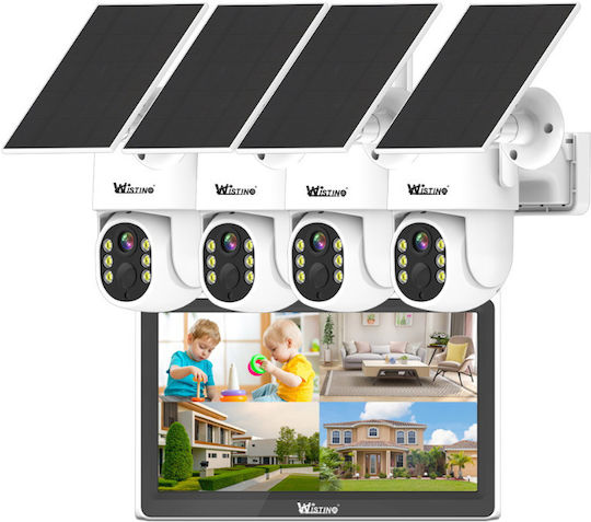 Sistem De Supraveghere Outdoor Cu 4 Camere 360 Wireless Profesional Încărcare Solară 4 Canale Hd 4mp Wireless Monitor Lcd Ir 30m