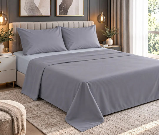 Flamingo Sheet Set with 2 Pillowcases Super-Double 240x260cm. Rainbow Grey-ice Grey 3pcs
