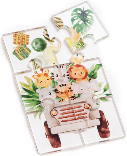 Bombonieră de Botez cu Puzzle Junglă din Plexiglas 25buc