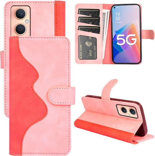 5g Ραφής Brieftasche Leder / Silikon Rosa (Oppo A96 5G)