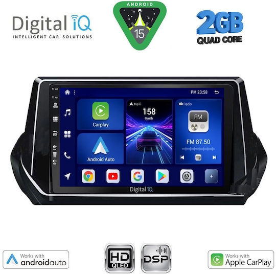 Digital IQ Car Audio System for Peugeot 208 2021-2026 (Bluetooth/USB/WiFi/GPS/Apple-Carplay/Android-Auto) with Touch Screen 9"