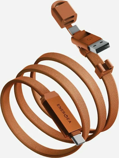 Energea Sheath Travel 2-in-1 Cable Usb-c To Usb-c/usb-a 480mbps 60w 1.2m Orange Cbl-shthtrv-org120