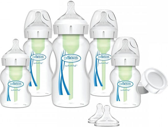 Dr. Brown's Set Kunststoff Babyflaschen Options Gegen Koliken mit Silikon Sauger für 0+ Monate Transparent