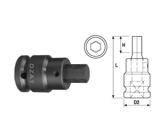 Impact Socket Head External Hex Profile 1.1/2'' 2 Pieces Size 46