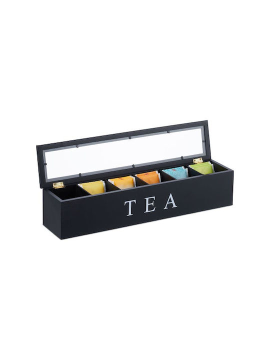 Relaxdays Caseta Pentru Ceai Cu Capac Din Lemn Negru 9x9x43.5cm