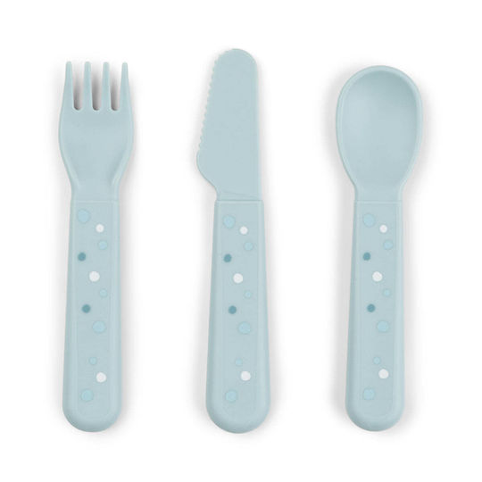 Done by Deer Baby Cutlery Set Happy Dots made of Plastic Blue 3pcs
