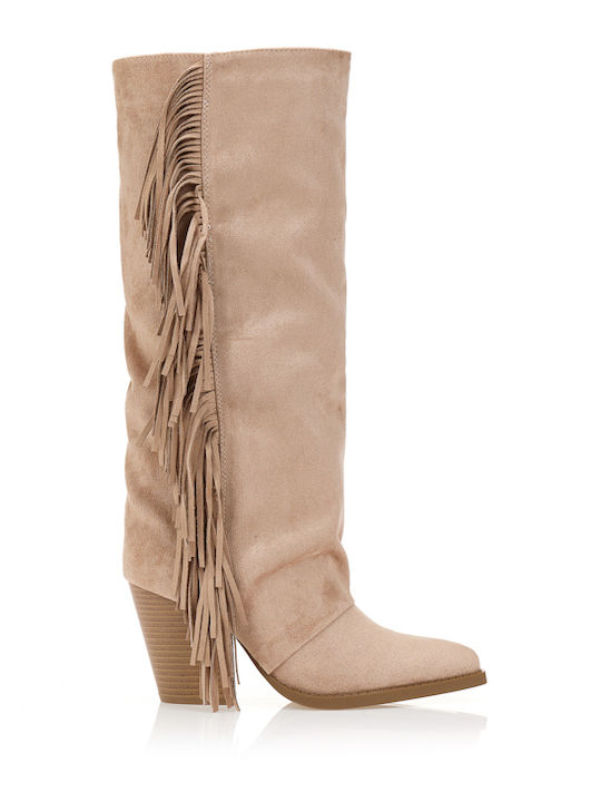 Wildleder Damenstiefel Cowboy mit hohem Absatz Braun