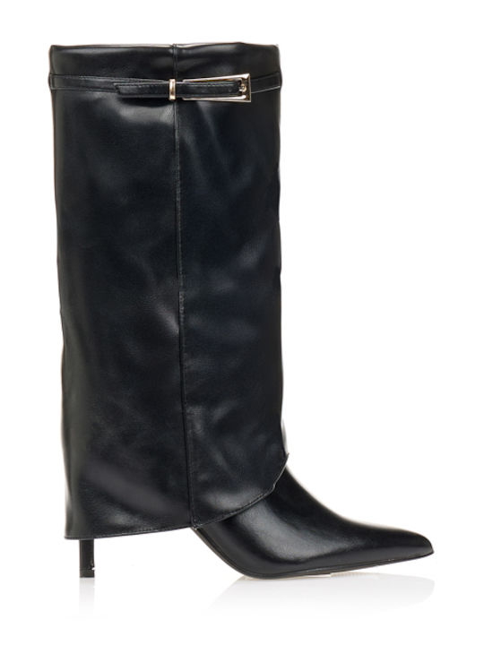 Synthetic Leather High Heel Women's Boots with Zipper Black
