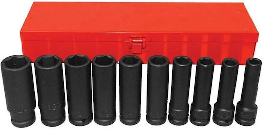 Force Nüsse Pneumatisch Sechskant Lange mit Vierkant-Antrieb 1/2" Set 10Stück