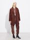Curly Women's Brown Peacoat with Buttons