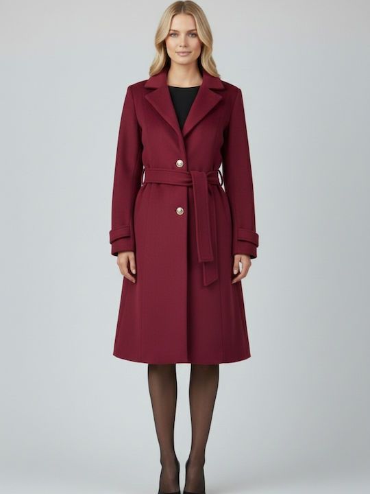 Femeie Bordeaux Palton cu Curea
