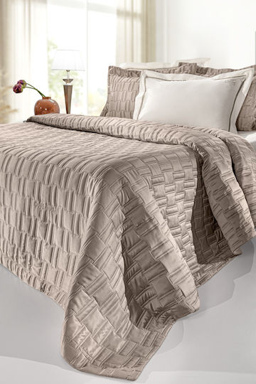 Guy Laroche Brick Set Coverlet Queen Size Microsatin Taupe 250x240cm 2pcs