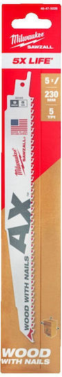 Milwaukee Reciprocating Saw Blade 230x5x1.3 Wood Sz 5 Pieces Milwaukee