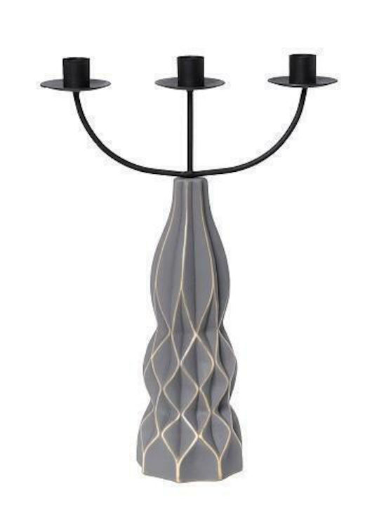 Espiel Candle Holder suitable for Tealights Ceramic 3 Seats Grey 25x9.3x35.8cm 1pcs