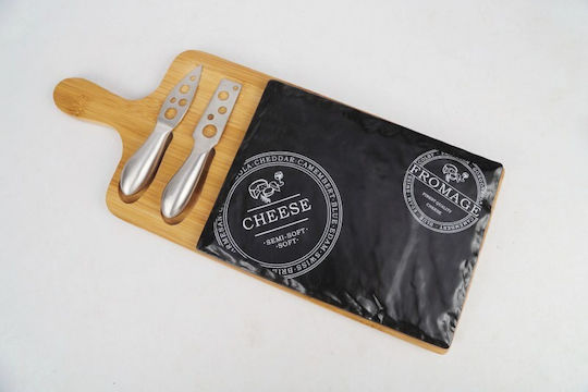 Cryspo Trio Wooden Cheese Serving Platter with Handle with Knives 40x16cm 3pcs