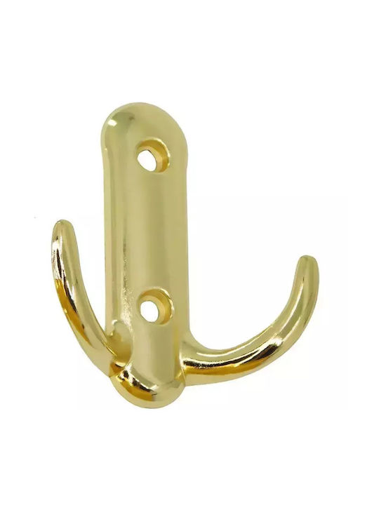 Wall Hanger Metal 2 Hooks Gold 10 Pieces