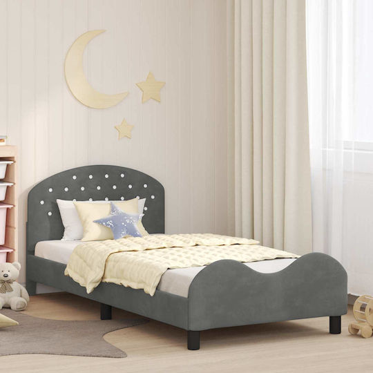 Pat Pentru Copii Clasic Single Cu Spațiu De Stocare Gri Pentru Saltea 90x200cm