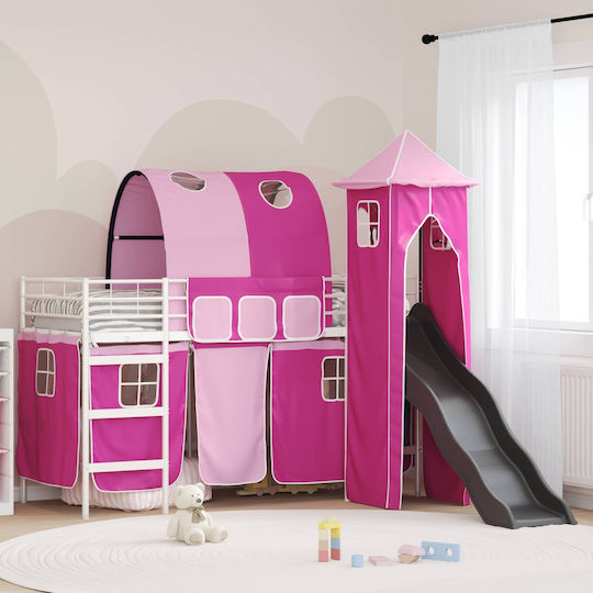 Kids Bed Loft Bed Single with Sliding Bed White for Mattress 90x190cm