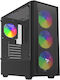 Savio Noctis Flow RGB Геймърско Midi Tower Компютърна Кутия със Страничен Прозорец Черна