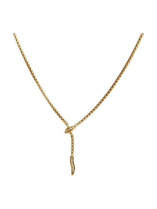 Awear Necklace with design Snake from Gold Plated Steel with Zircon