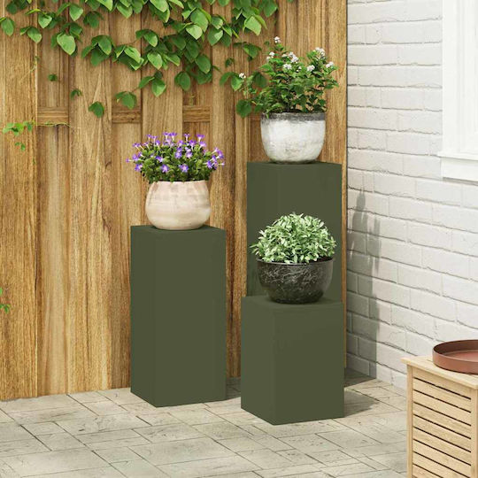 vidaXL Set 3 Pots Metal Olive