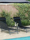 Deckchair Metallic with Cushion Black with Table 197x54x26cm.