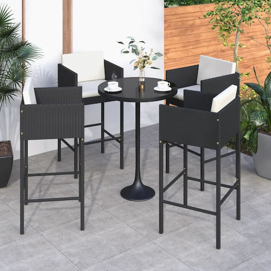 Hocker für Bar Für den Außenbereich Rattan mit Kissen Black 1Stück 50x48x100cm