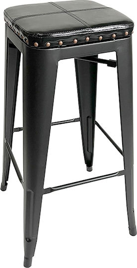 Stool for Bar Outdoor Texas Black Matt - Black Leatherette 43x43x76cm