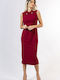 Sommer Midi Hemdkleid Ärmellos Burgundisches