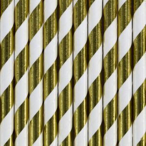 PartyDeco Stripped Gold Strohhalme 10Stück