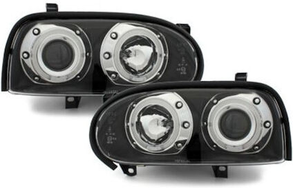 Front Angel Eyes Lights Vw Golf Iii Black H1 Bulbs Set 2 Pieces